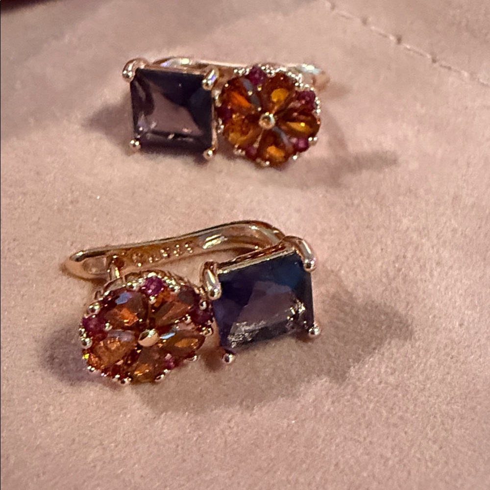 Swarovski Elements Gold Plated Purple and Pink Crystal Earrings